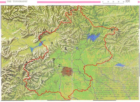 Map 2: topography of Beijing and Key Areas of Plant Distribution