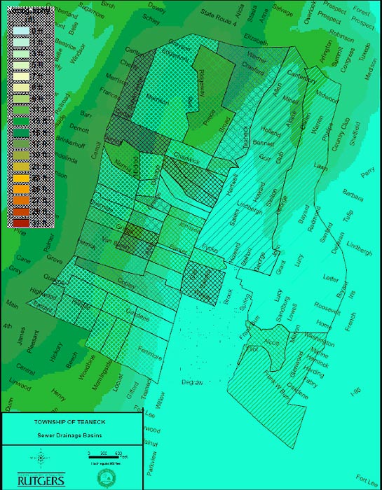 Sewershed System based on the Township of Teaneck Digital Elevation Model (DEM) — 10 meter.